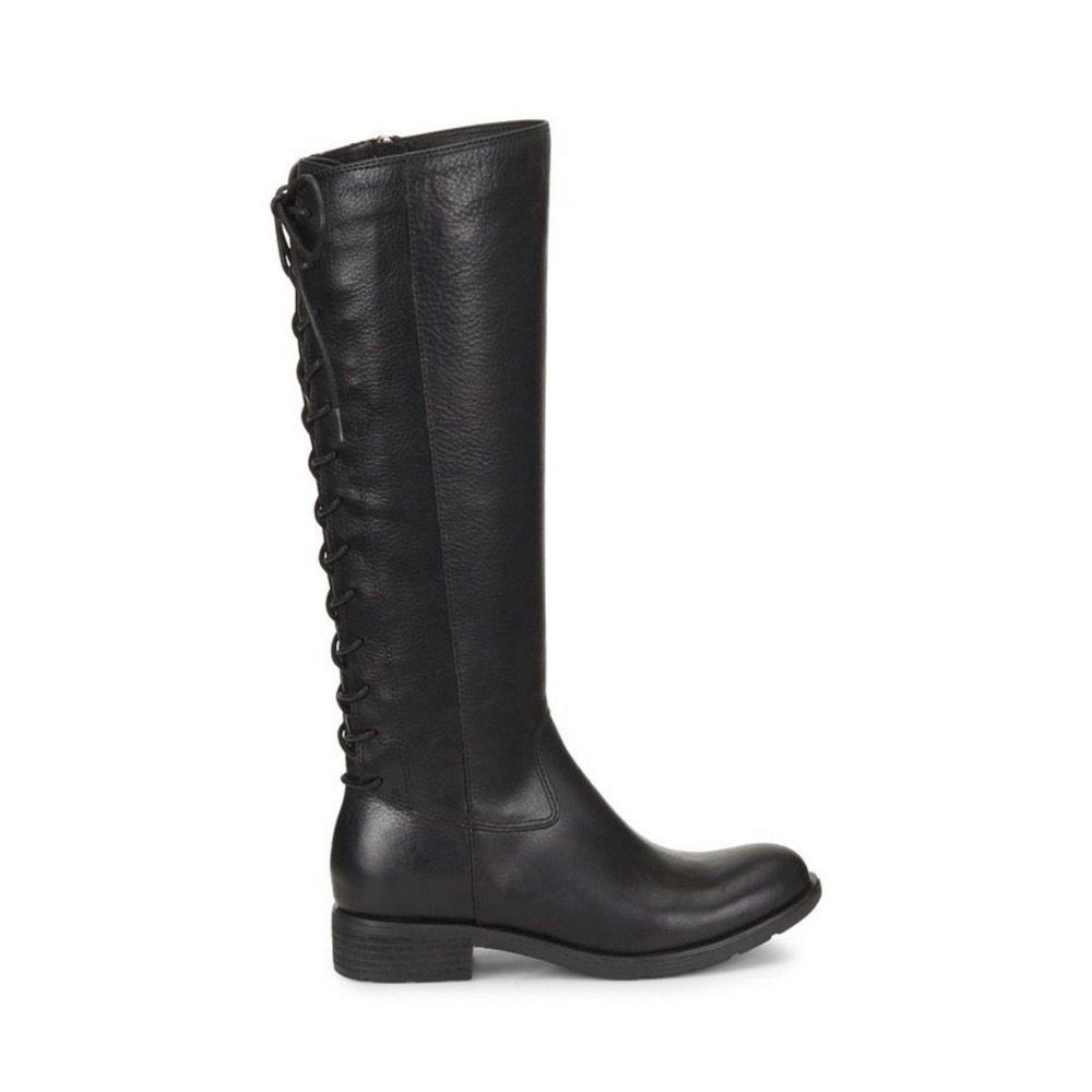 Sofft Leather Lace Up Back Knee High Riding Boots Black 6.5 M Adjustable Calf